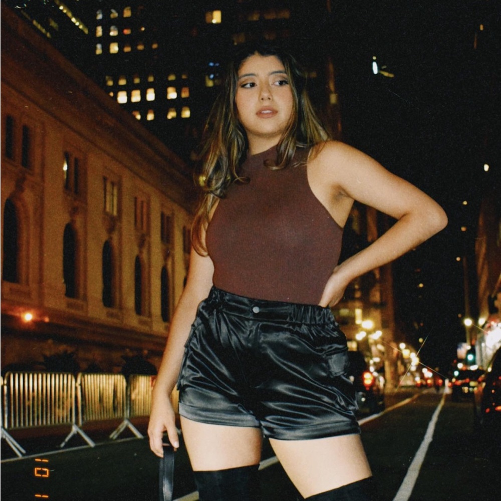 Black Satin Cargo Shorts
